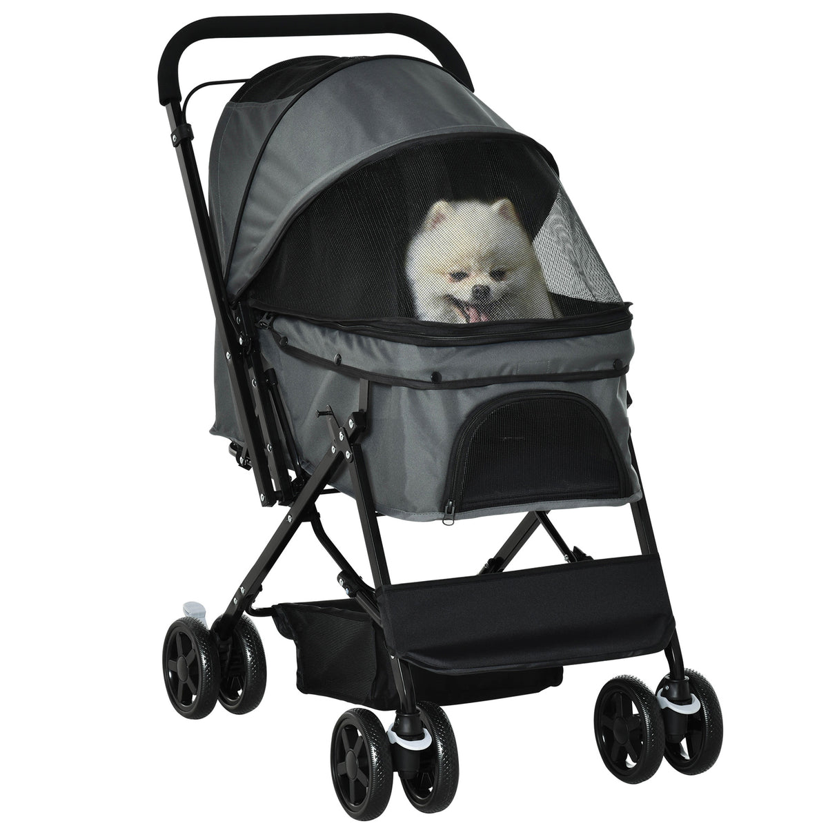 Kozy Pet Stroller Pushchair Foldable Travel Dog Cat Carriage w/ Reversible Handle Brake Basket