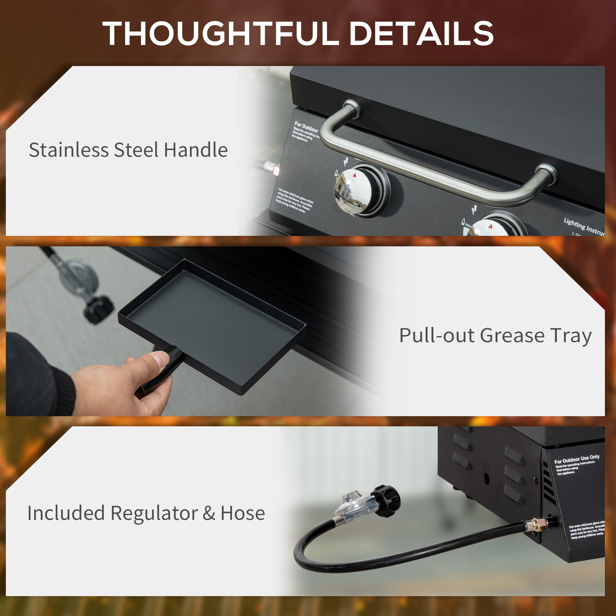 Kozy 2 Burner Gas BBQ Grill Outdoor Portable Folding Tabletop Barbecue w/ Lid, Thermometer, Carbon Steel, Black