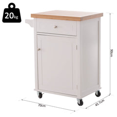 HOMCOM Kitchen Cart Storage Trolley Wooden Cabinet with Drawer Cupboard Towel Rail White