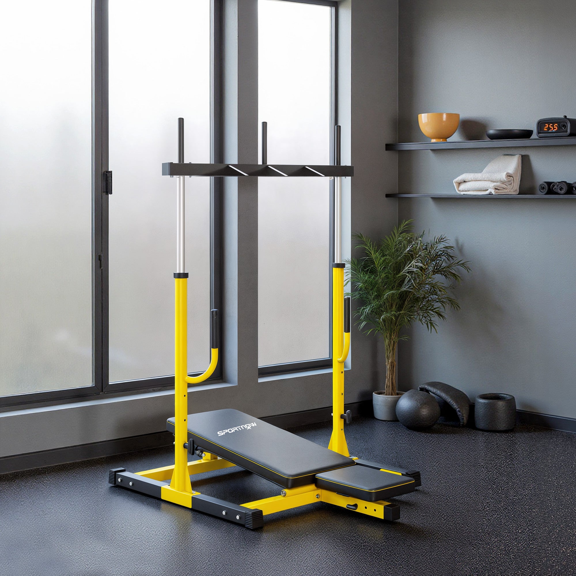 Kozy Vertical Leg Press Machine with Adjustable Leg, Back and Head Positions, 2" Olympic Plate Compatible, Yellow