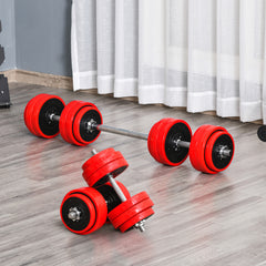 Kozy 30KGS 2-In-1 Dumbbell & Barbell Adjustable Set Strength Muscle Exercise Fitness Plate Bar Clamp Rod Home Gym Sports Area