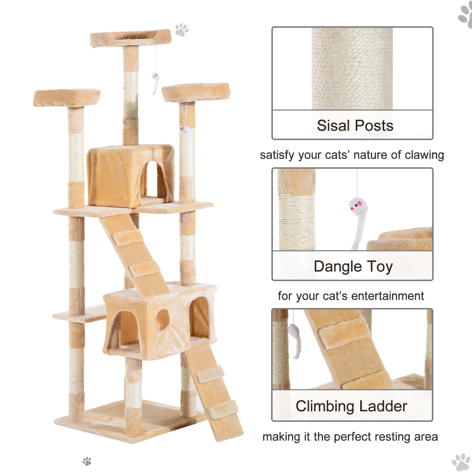 PawHut Deluxe Cat Tree, Kitten Scratching Post, Climbing Tower Activity Centre, Plush, Cream