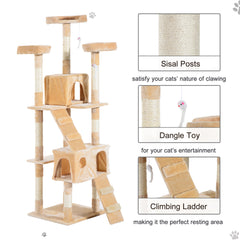 PawHut Deluxe Cat Tree, Kitten Scratching Post, Climbing Tower Activity Centre, Plush, Cream