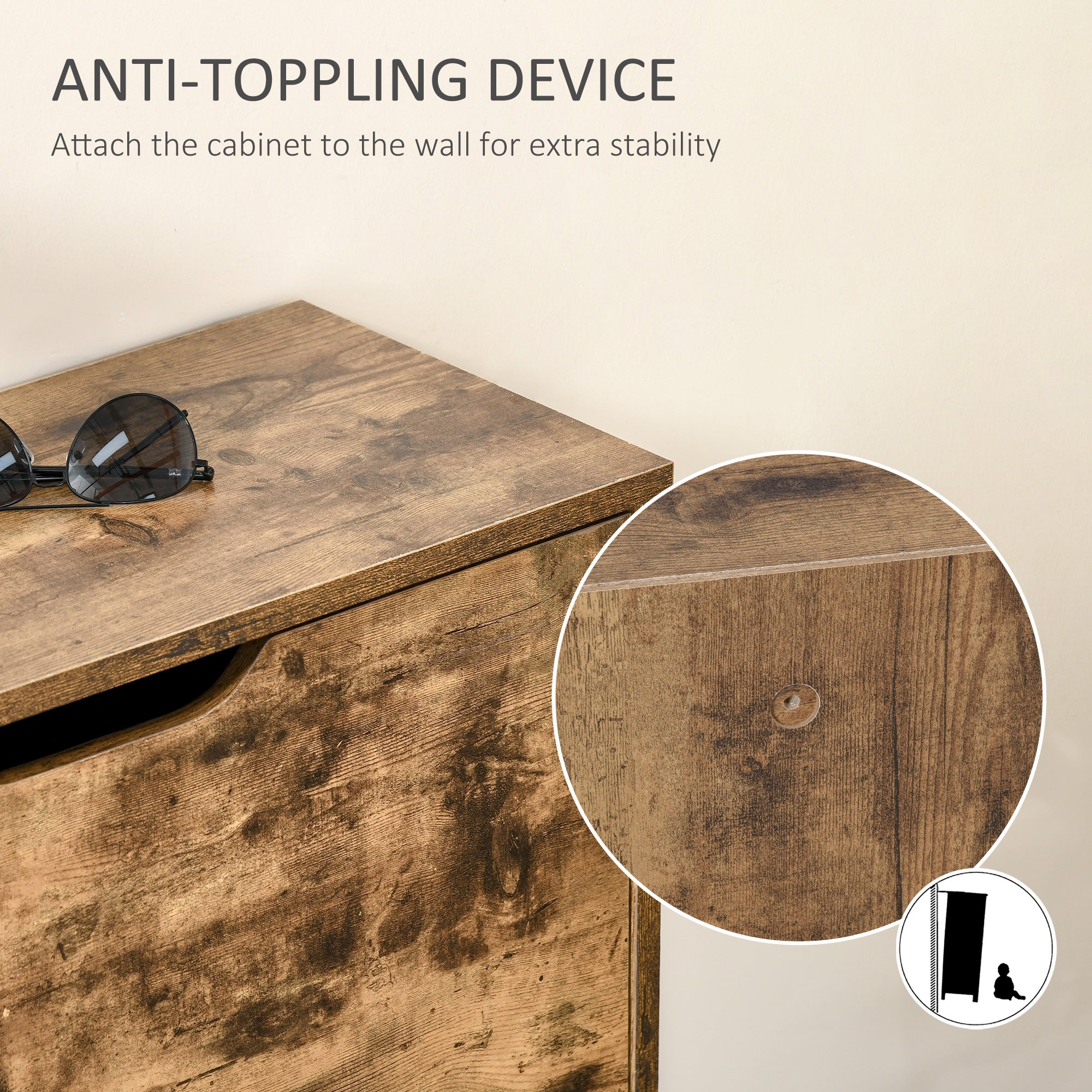 Kozy Industrial Shoe Cabinet with 2 Flip Drawers, Narrow Shoe Storage Cabinet for 12 Pairs, Freestanding Slim Shoe Storage Organiser for Entryway, Hallway, Rustic Brown