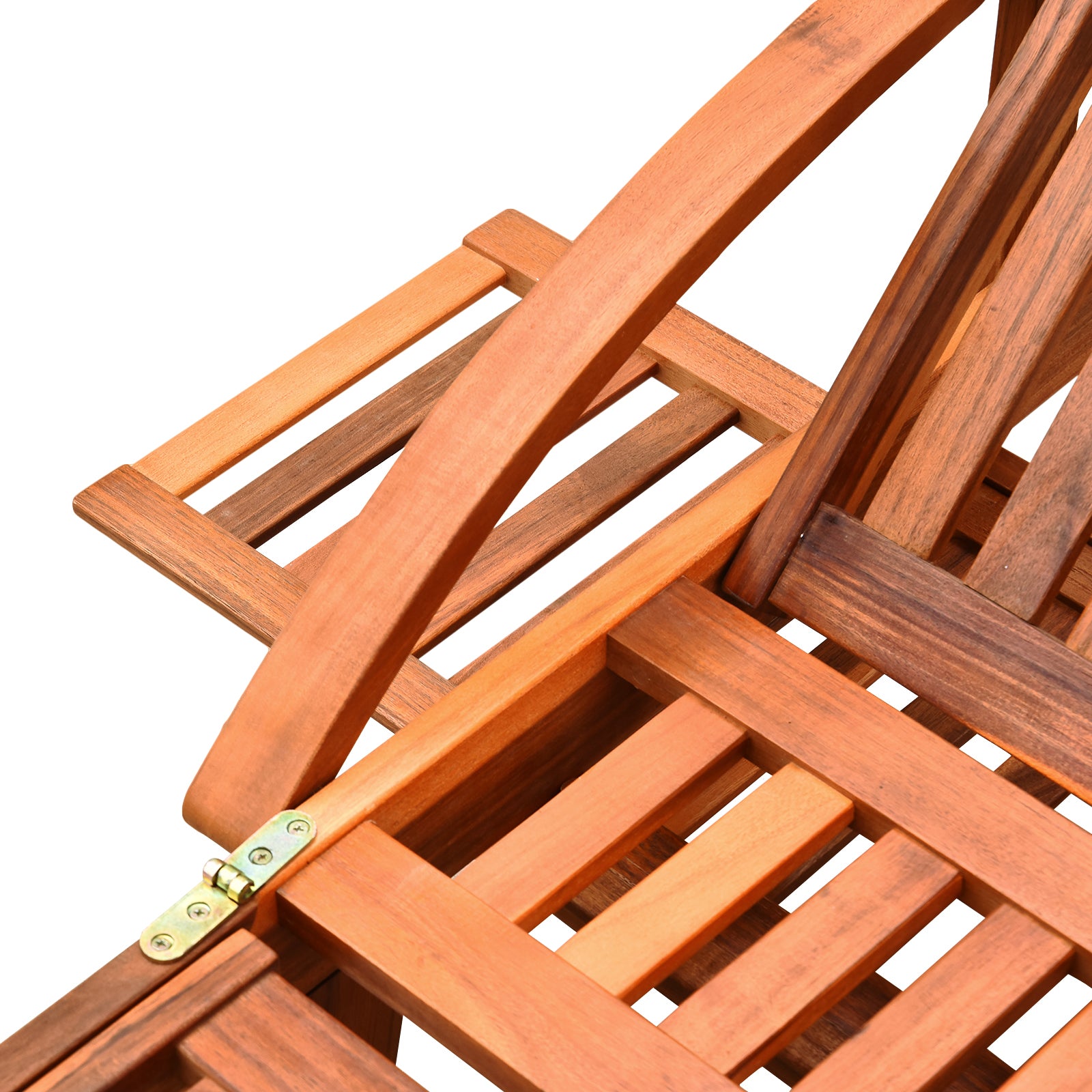 Kozy Folding Wooden Sun Lounger, 4-Level Adjustable Garden Lounger Recliner with Side Tray and Wheels, Outdoor Reclining Sunbed with Slatted Seat and Armrests for Patio, Terrace, Teak