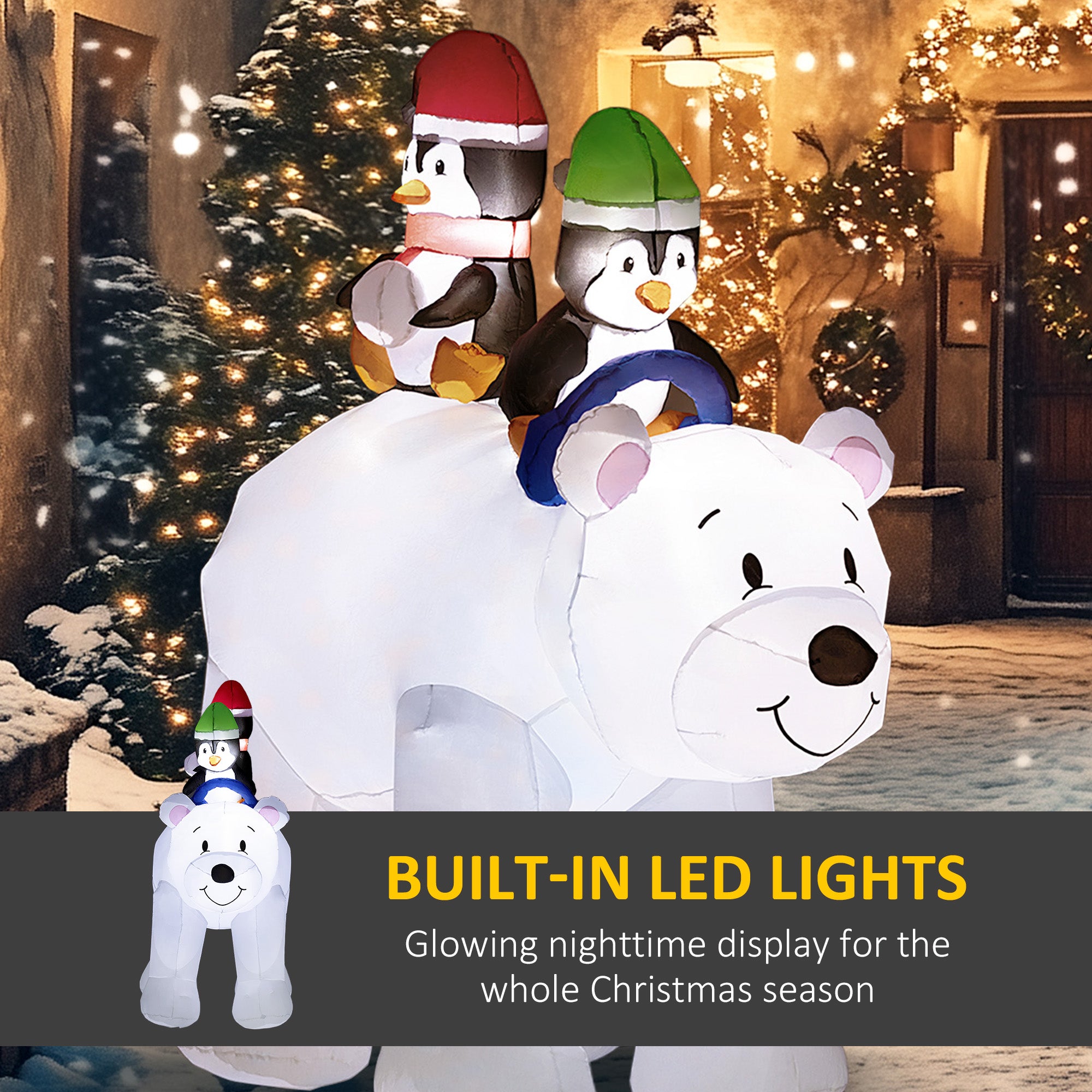 Kozy - 6.4ft Inflatable Polar Bear and Penguin Christmas Inflatable