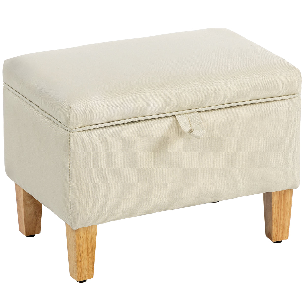 Kozy - 16L Linen Storage Ottoman Padded Footstool with Rubberwood Legs for Storage Box, Bed End, Shoe Bench, Seating, Beige