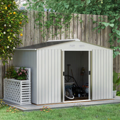 Outsunny 9 x 6FT Garden Storage Shed, Metal Outdoor Storage Shed House with Floor Foundation, Ventilation & Doors, Grey | Aosom UK