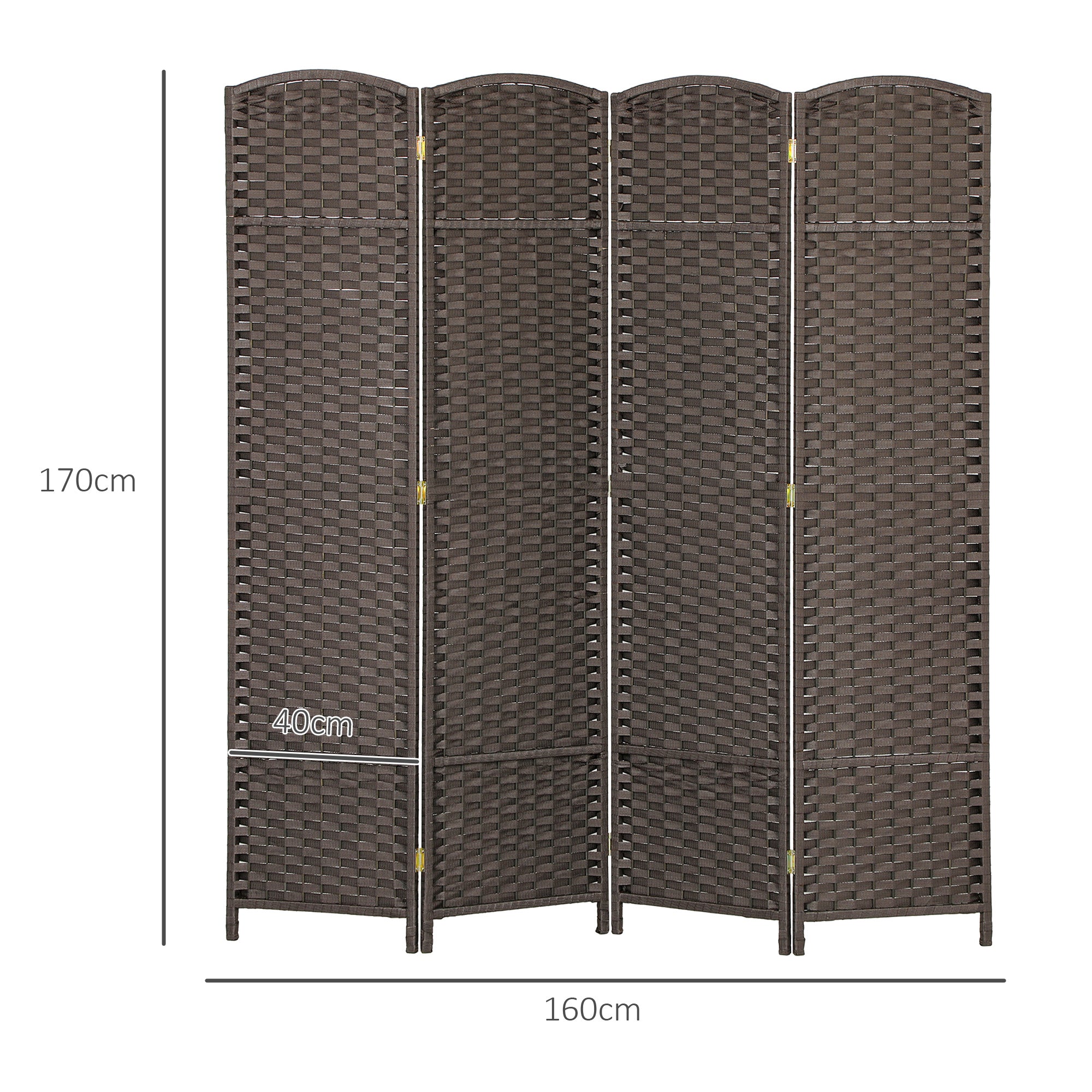 Kozy - 4 Panel Folding Room Divider, Freestanding Privacy Screen for Living Room, Bedroom and Office, 160 x 170cm, Brown