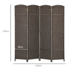 Kozy - 4 Panel Folding Room Divider, Freestanding Privacy Screen for Living Room, Bedroom and Office, 160 x 170cm, Brown