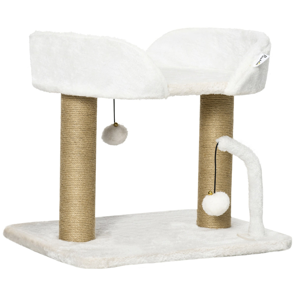 PawHut Kitten Climber: Indoor Cat Tree with Sisal Scratcher, Cosy Bed & Toy Balls, White Tower | Aosom UK