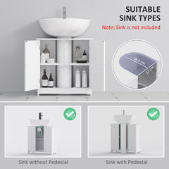 Kozy Under Sink Bathroom Cabinet, Freestanding Under Sink Cabinet with 2 Doors and Adjustable Shelf for Basin without or with Pedestal, White