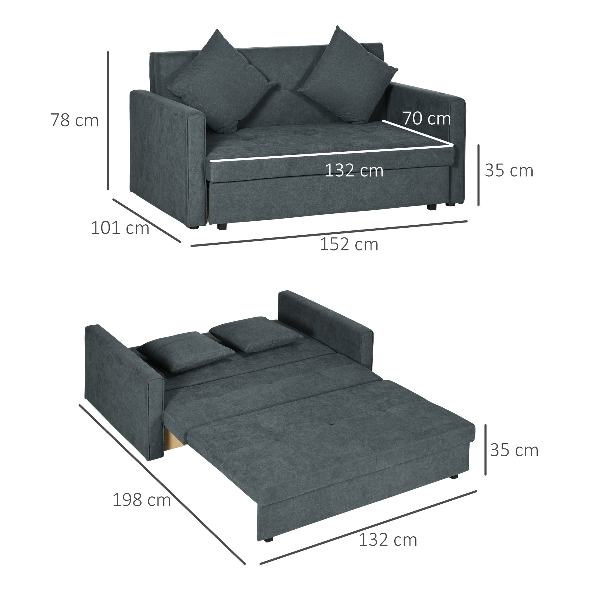 HOMCOM Two Seater Fabric Sofa Bed, 2