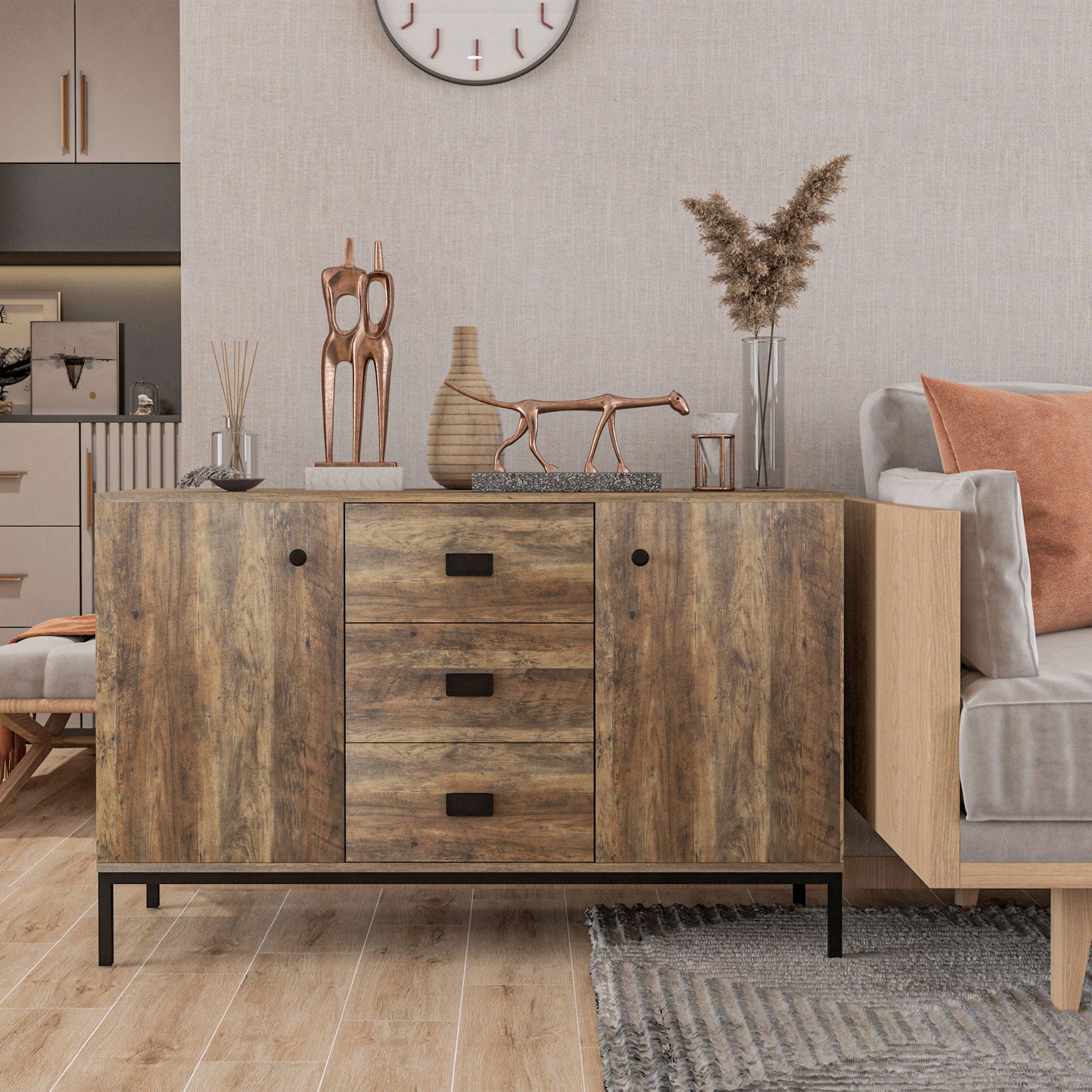 Kozy Modern Mango Wood-Effect Sideboard
