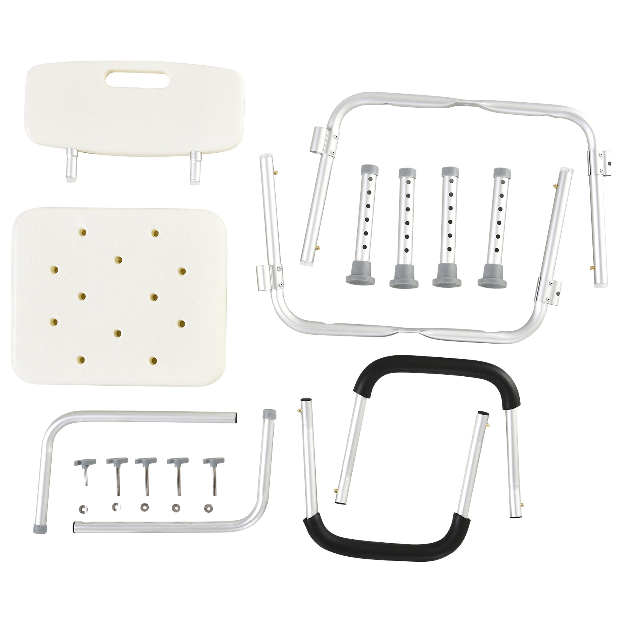 HOMCOM Portable Shower Chair, Adjustable Medical Stool, with Back and Armrest for Enhanced Mobility, White.