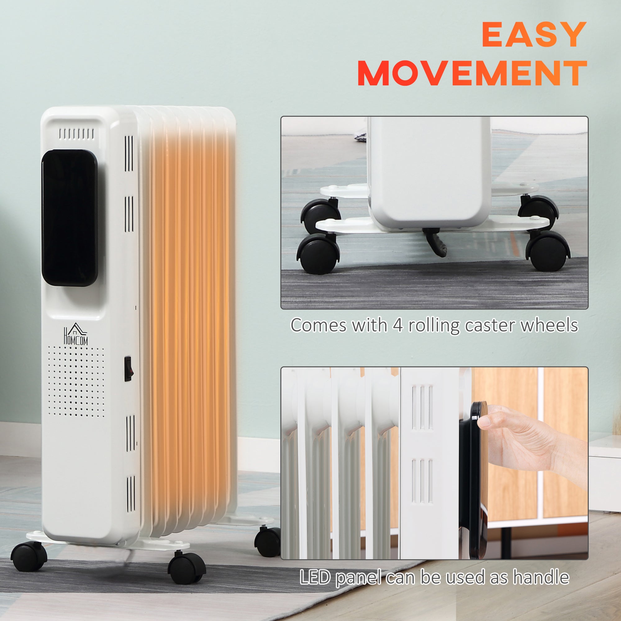 Kozy 2000W Oil Filled Radiator, 9 Fin Portable Electric Heater with LED Display, 24H Timer, 3 Heat Settings, Adjustable Thermostat, Safety Cut off, Remote Control, White