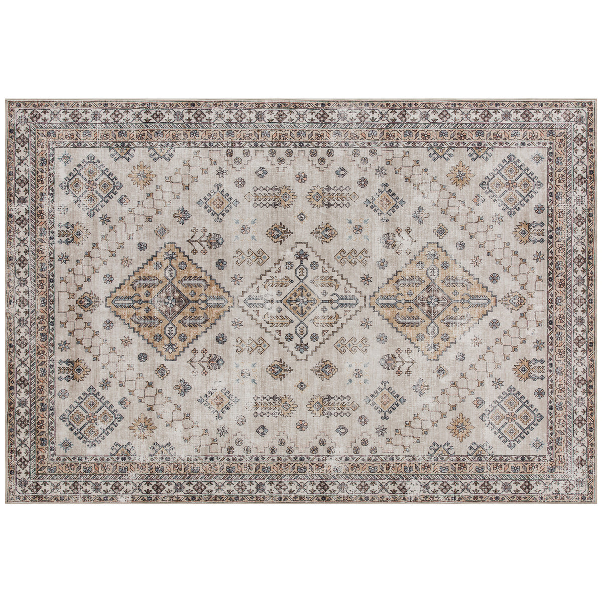 Kozy - Vintage Area Rug, Non-Slip Washable Rug, Flannel Floor Carpet for Living Room, Bedroom, Dining Room, Home Office, 170 x 120 cm, Beige