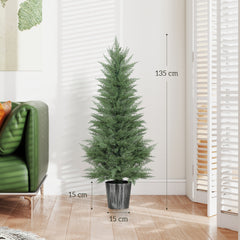 Kozy - 135cm Artificial Cypress Trees Set of 2, UV Resistant Artificial Plants with Decorative Pot, Fake Plants for Indoor Outdoor Decor, Green