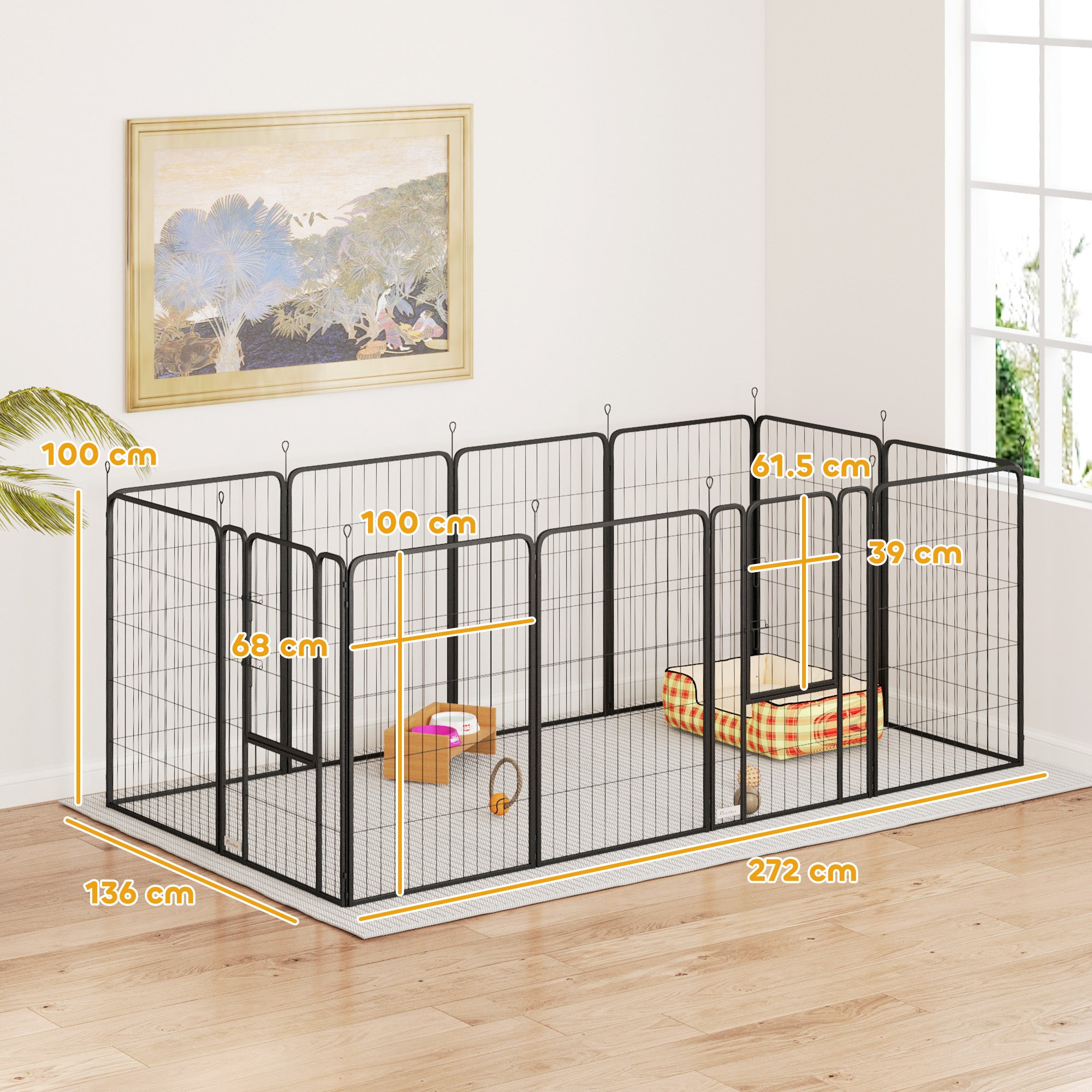 Kozy - 12-Panel Solid Dog Playpen with Doors, for Large Dogs, 100cm Tall, Black