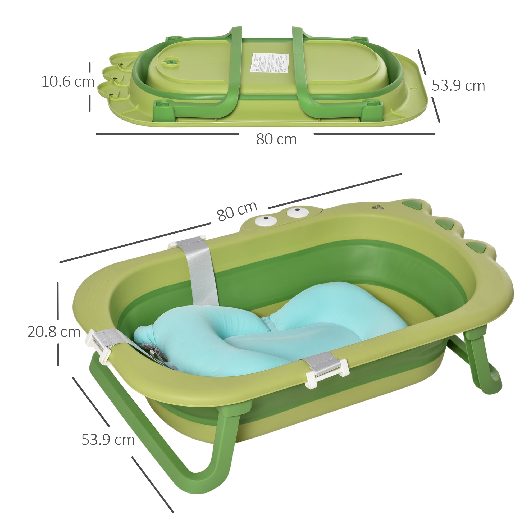 Kozy Baby Bath Tub for Toddler Kids Infant Ergonomic Foldable Secure Non-Slip Portable with Baby Cushion for 0-3 Years Green