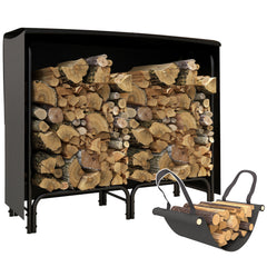 Kozy - 4FT Firewood Rack with Canvas Carrier Bag and 600D Oxford Waterproof Cover, Metal Log Store Indoors, Log Storage Rack Holder for Outdoor Indoor Fireplace, Black