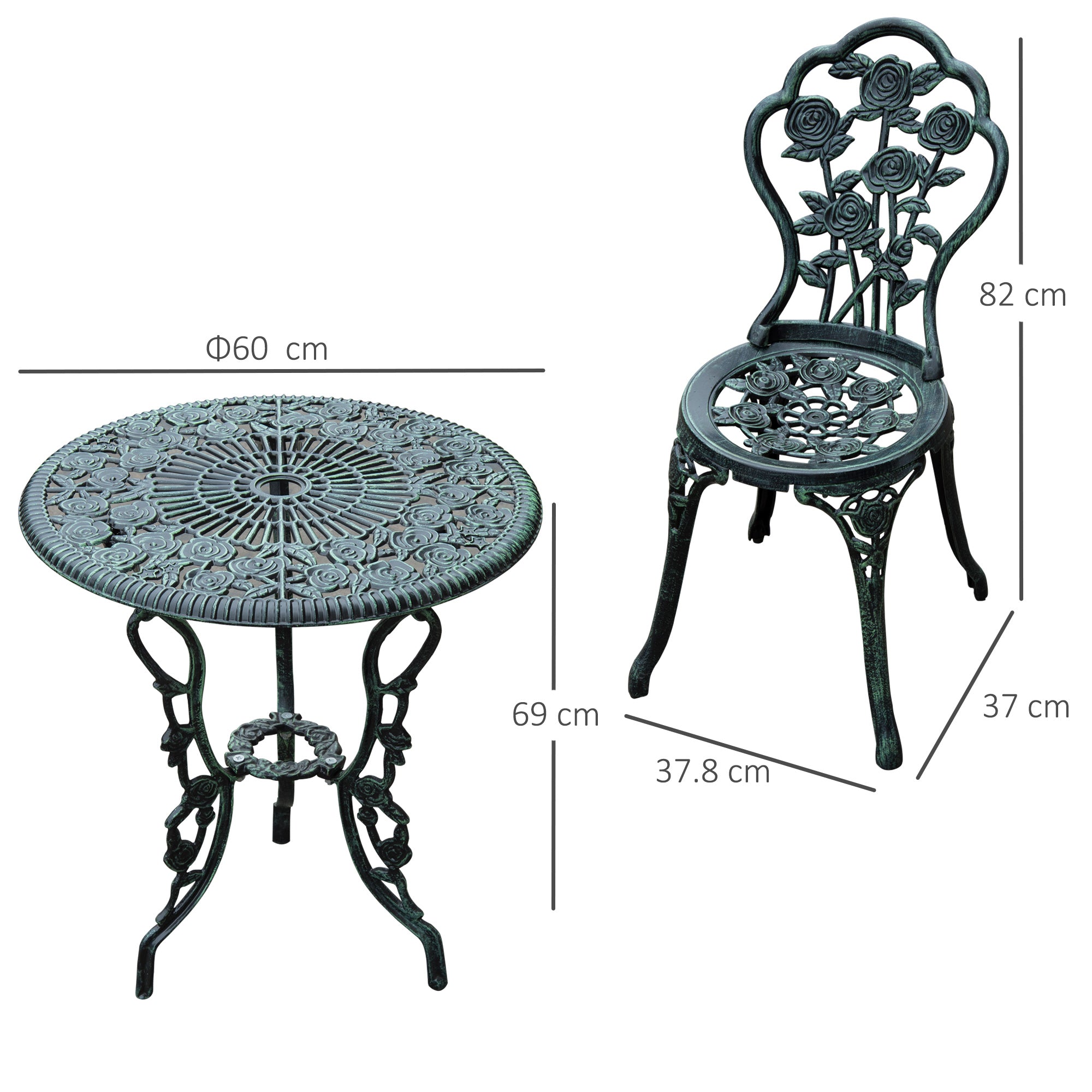 Outsunny Cast Aluminium Outdoor Patio Garden Bistro Elegant Design Table Chair Set