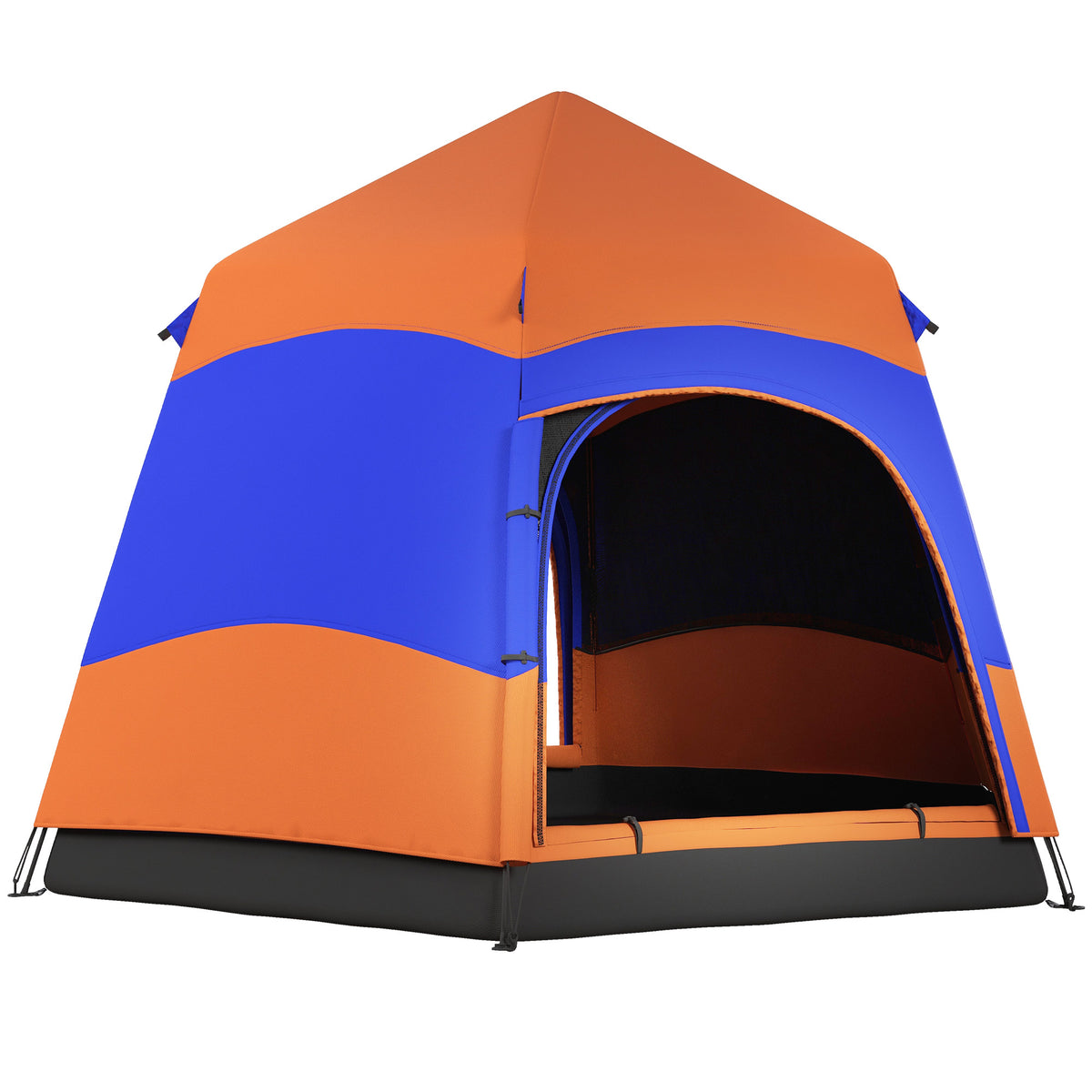Kozy Six Man Hexagon Camping Tent with Hang Hook and Carry Bag - Orange and Blue
