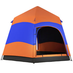 Kozy Six Man Hexagon Camping Tent with Hang Hook and Carry Bag - Orange and Blue