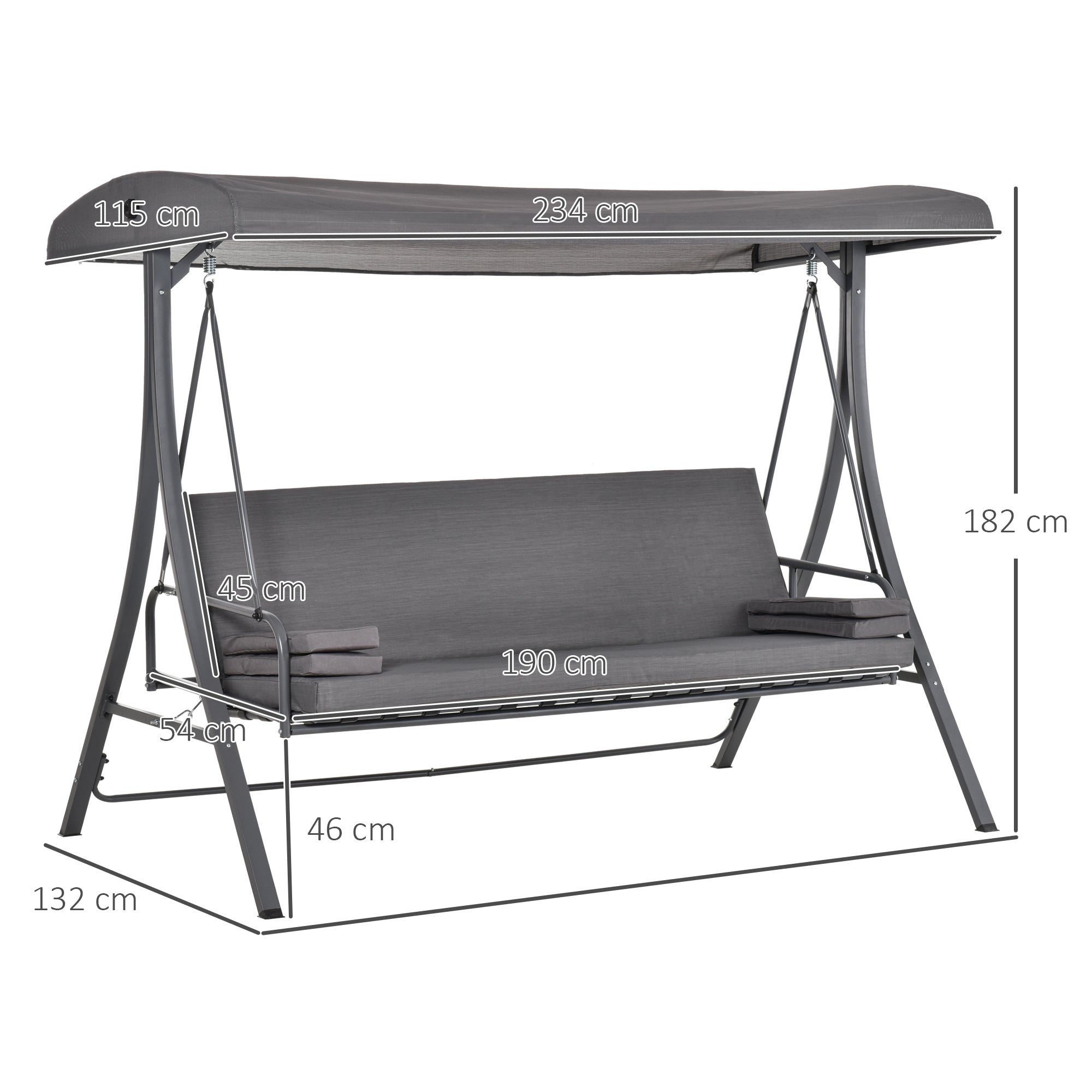 Kozy 2-in-1 Patio 3 Seater Swing Chair Hammock w/ Cushion Adjustable Canopy Garden