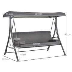 Kozy 2-in-1 Patio 3 Seater Swing Chair Hammock w/ Cushion Adjustable Canopy Garden