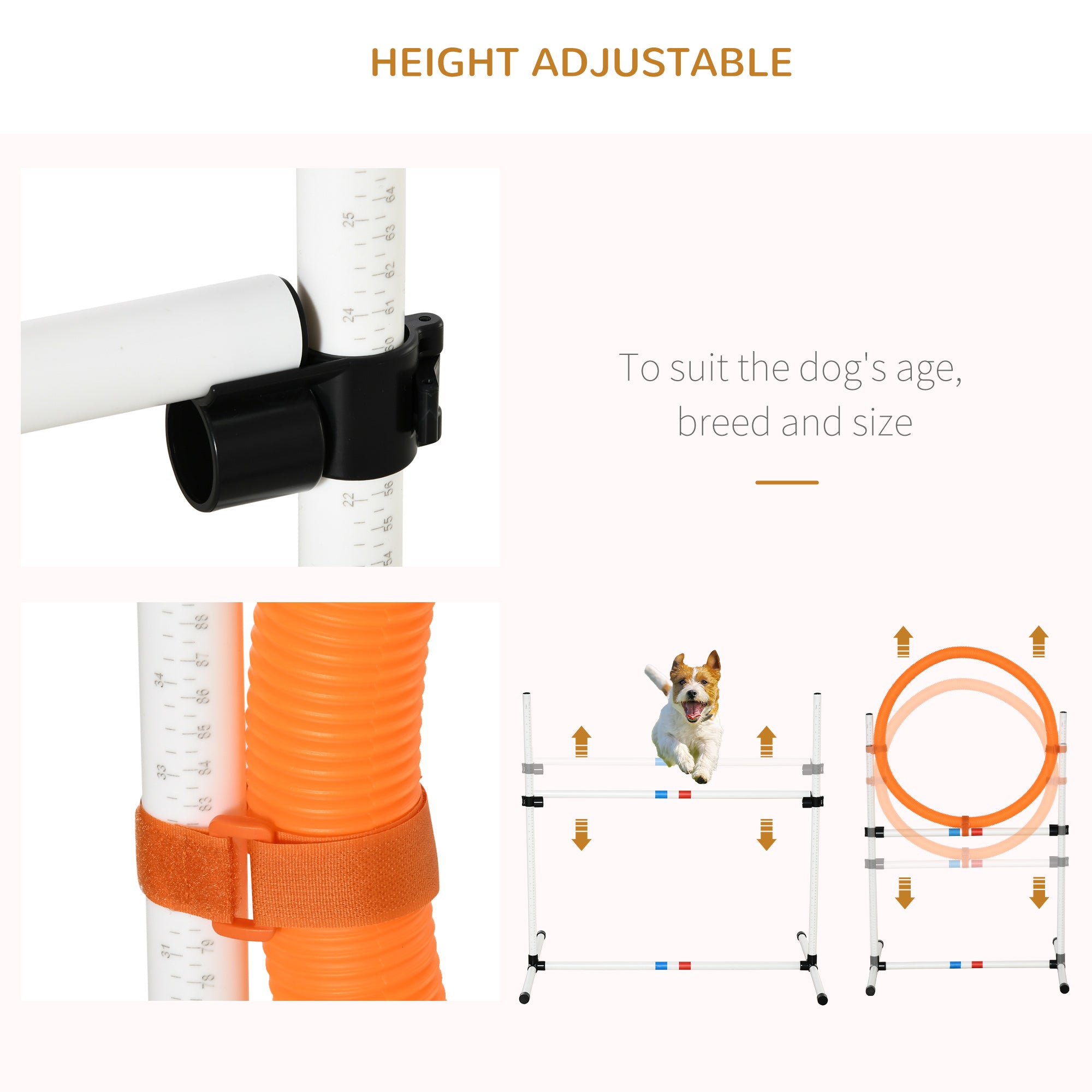 PawHut 3 Piece Dog Agility Training Set, Adjustable Obedience Equipment (Pole + Hoop + Hurdle)