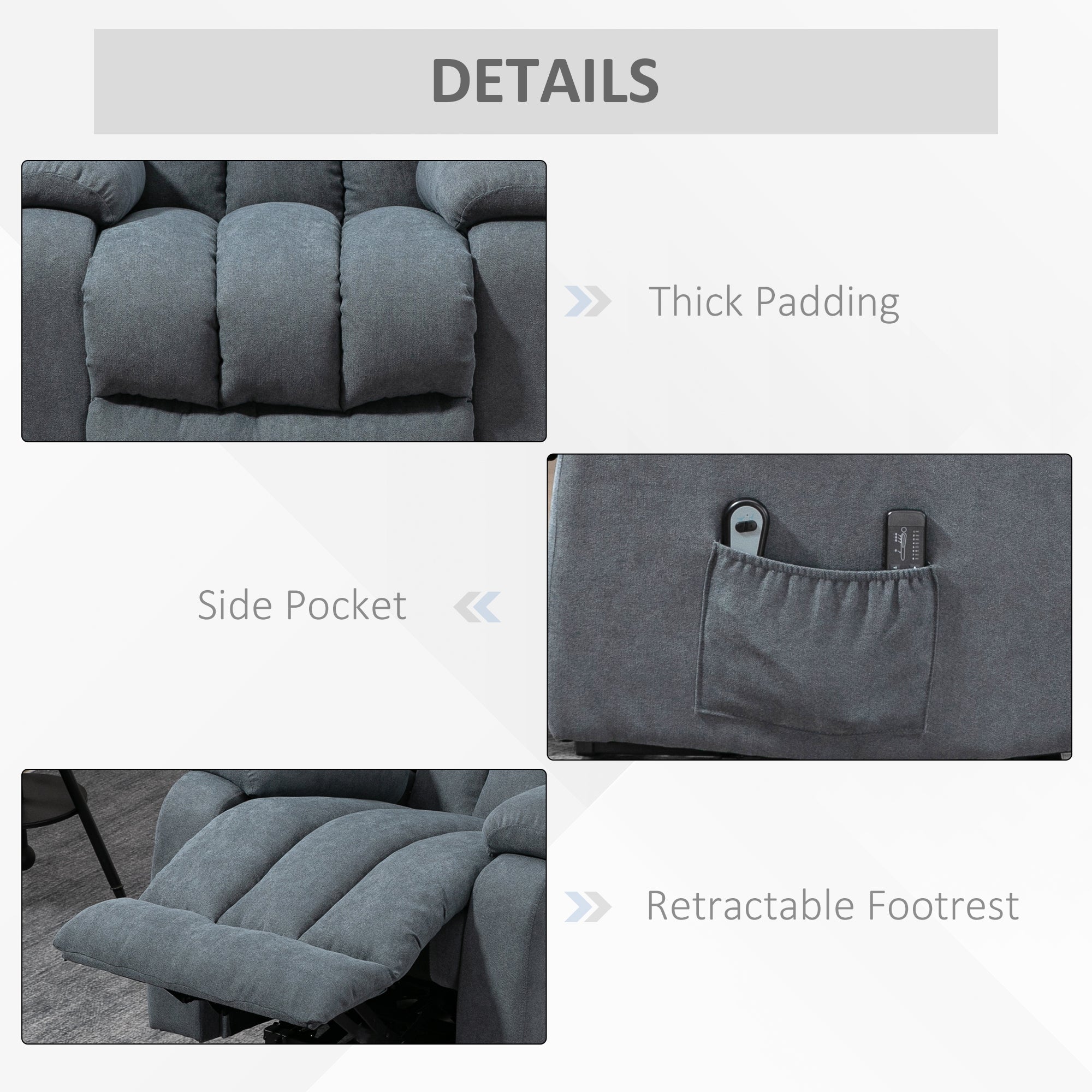 HOMCOM Oversized Riser and Recliner Chairs for the Elderly, Heavy Duty Fabric Upholstered Lift Chair w/ Remote Control, Side Pocket | Aosom UK