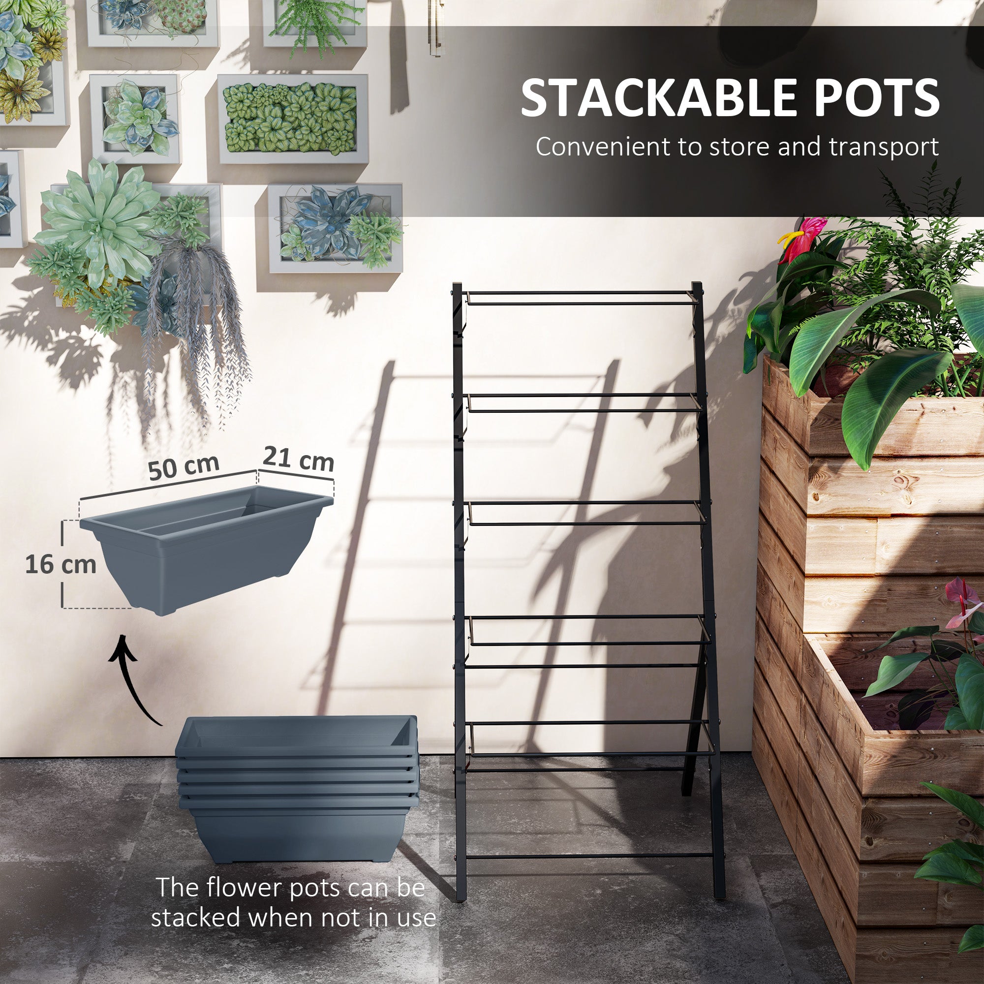 Kozy - 5-Tier Raised Garden Bed, Vertical Ladder Plant Stand with 5 Removable Boxes, Drainage Holes and Plugs, Indoor Outdoor Elevated Flower Herb Growing Box for Garden Patio Balcony, Grey