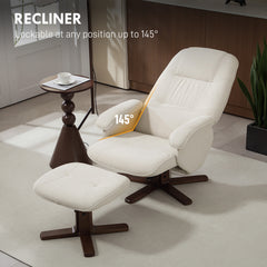 Kozy - Linen Swivel Recliner Chair with Footstool, Upholstered Reclining Armchair with Wooden Base for Living Room, Beige