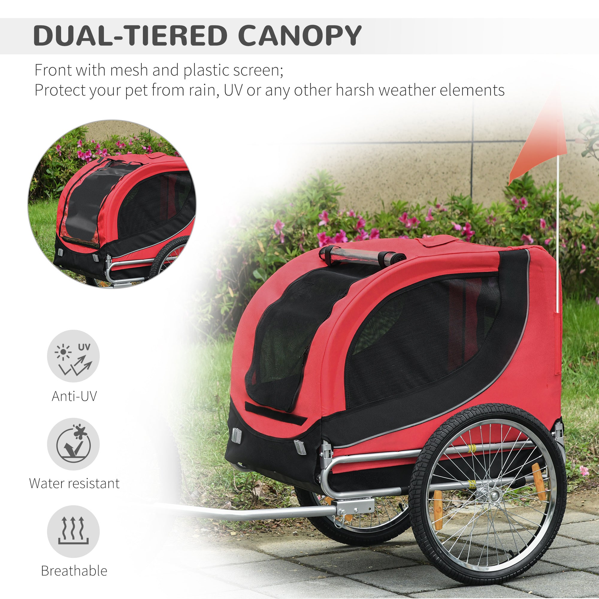 Pawhut Dog Bike Trailer Folding Bicycle Pet Trailer Dog Bike Jogger Travel Carrier W/Removable Cover