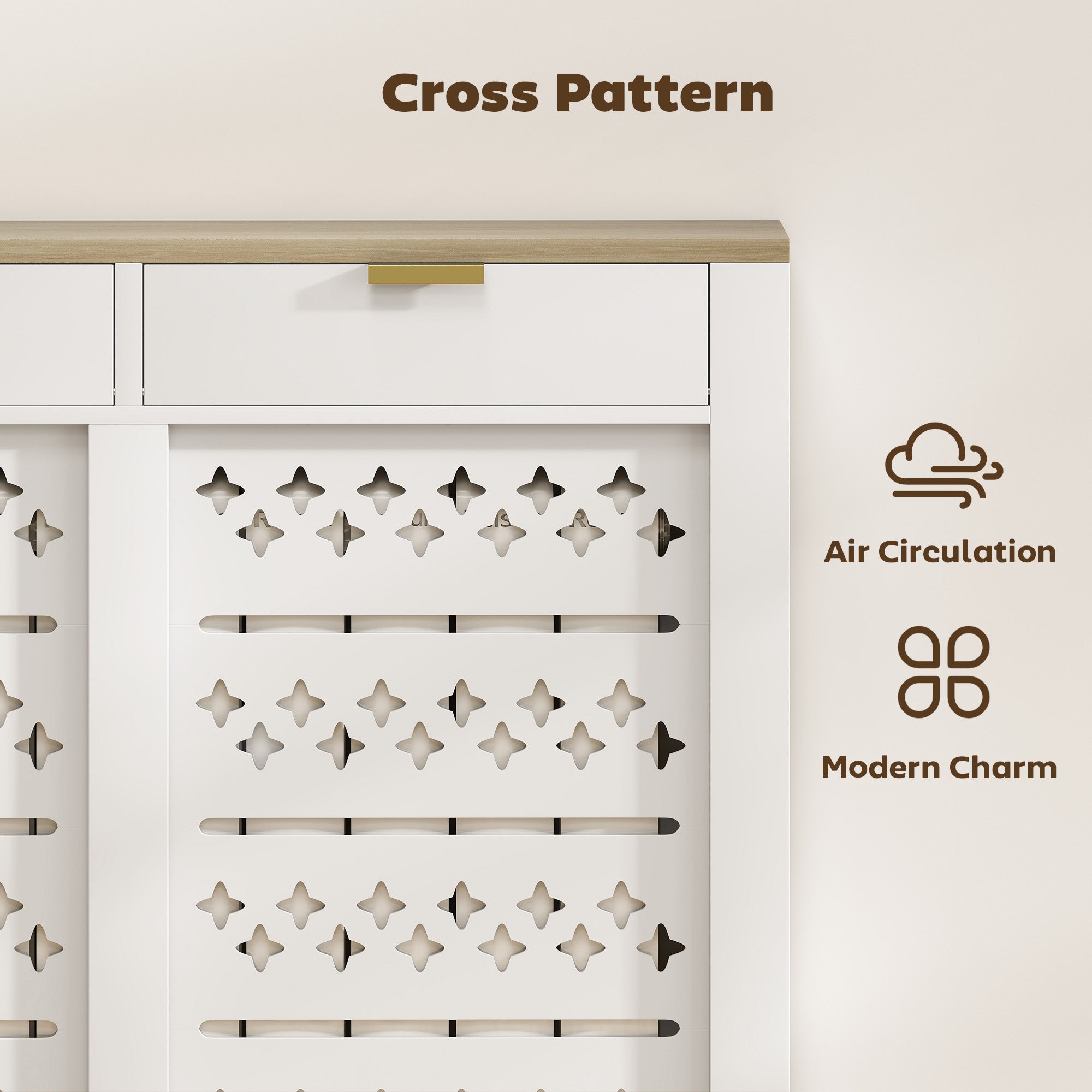 Kozy 108 x 19 cm Minimal Radiator Cover, with 2 Drawers - White