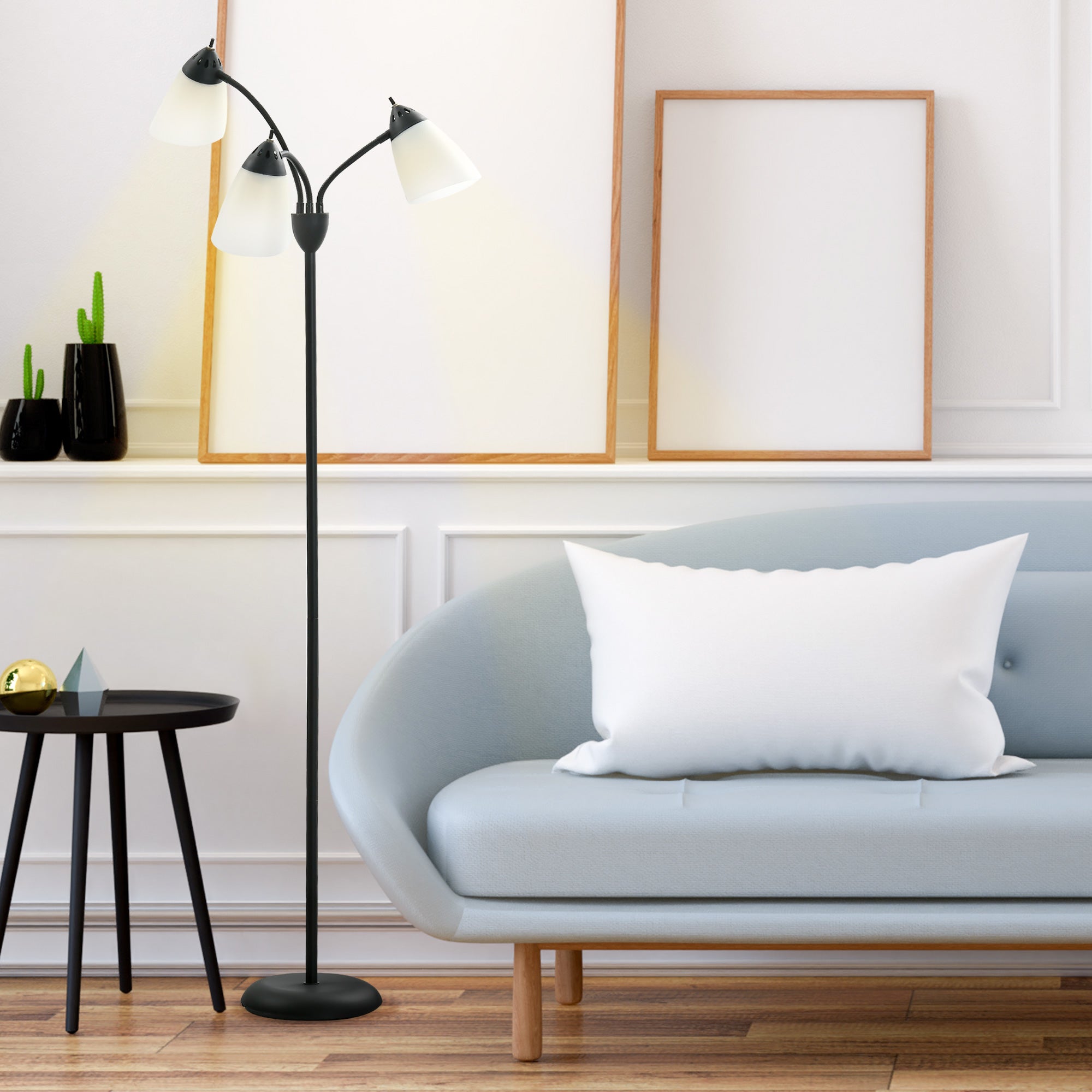 Kozy Arc Tree Floor Lamp with 3 Adjustable Rotating Lights, Industrial Standing Lamp with Steel Frame for Bedroom Living Room, 155cm, Black