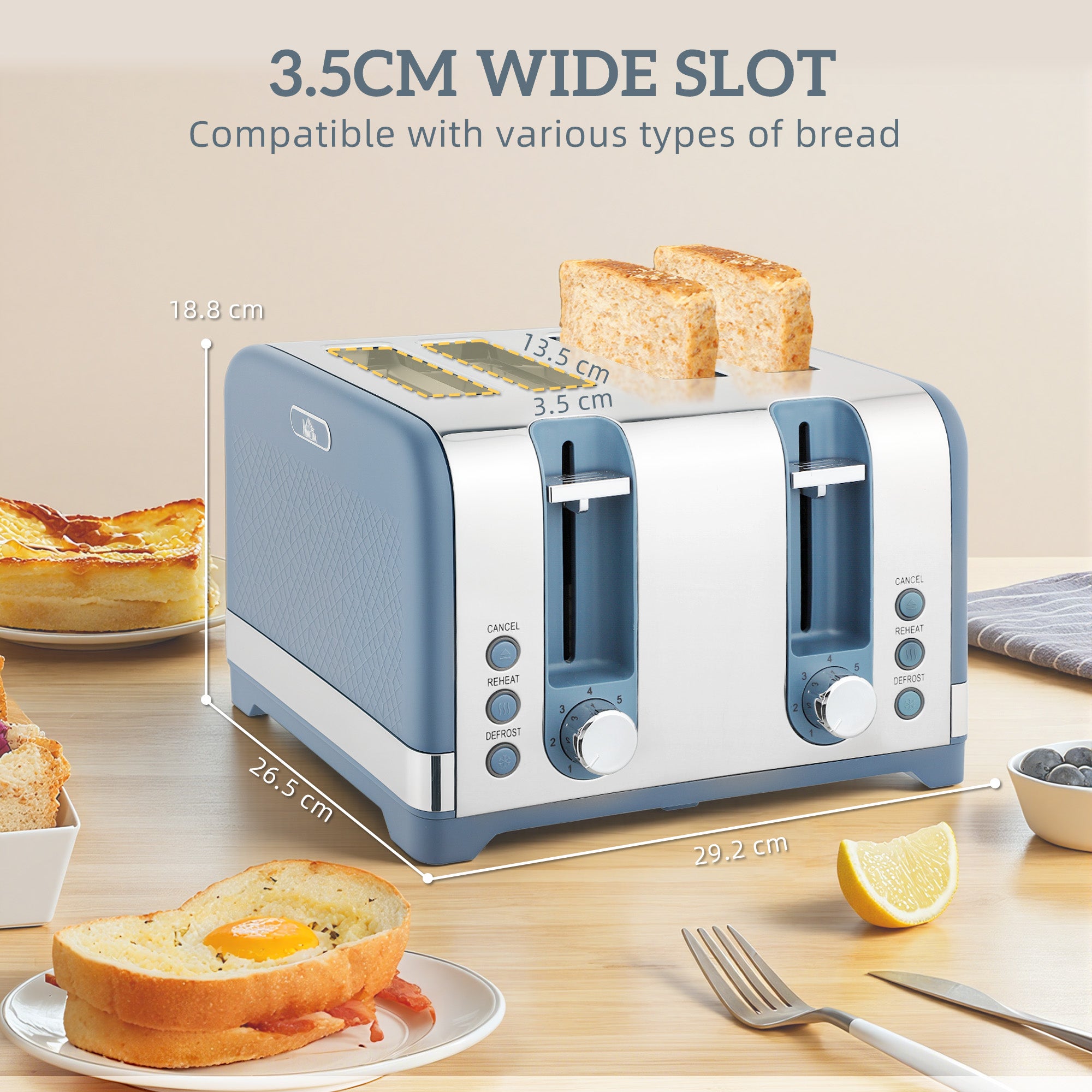 Kozy Sleek Textured Kettle and Four-Slice Toaster Set - Blue