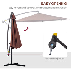 Outsunny 3m Hanging Umbrella Parasol, Cantilever Design, UV Protection, Adjustable Angle, Coffee