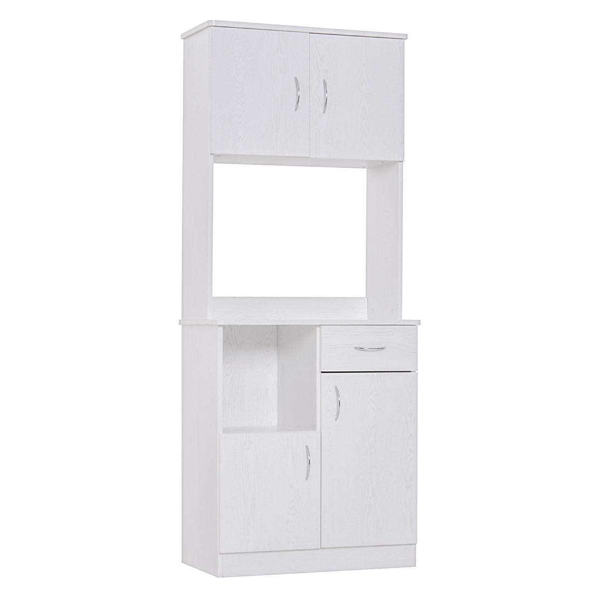 Kozy Tall Kitchen Cupboard, Kitchen Cabinet with Doors, Shelves, Drawer and Open Countertop, Storage Cabinet for Living Room, Dining Room, White