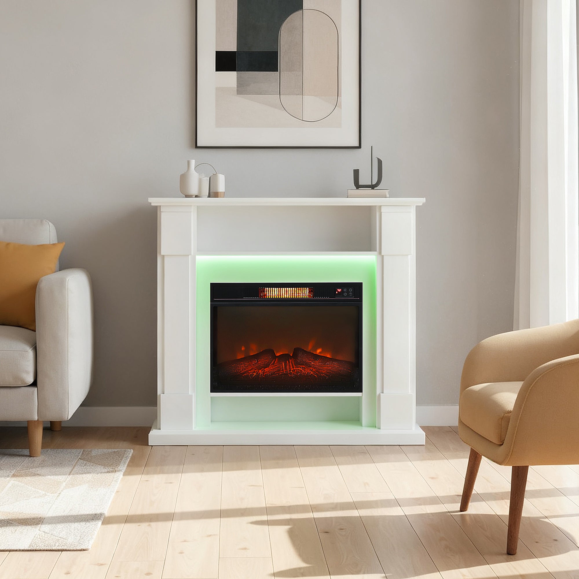 Kozy 6142 BTU Fireplace and LED Mantel, 17-27°C - White
