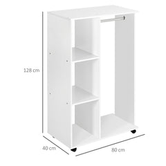 HOMCOM Open Wardrobe with Hanging Rail and Storage Shelves w/Wheels Bedroom