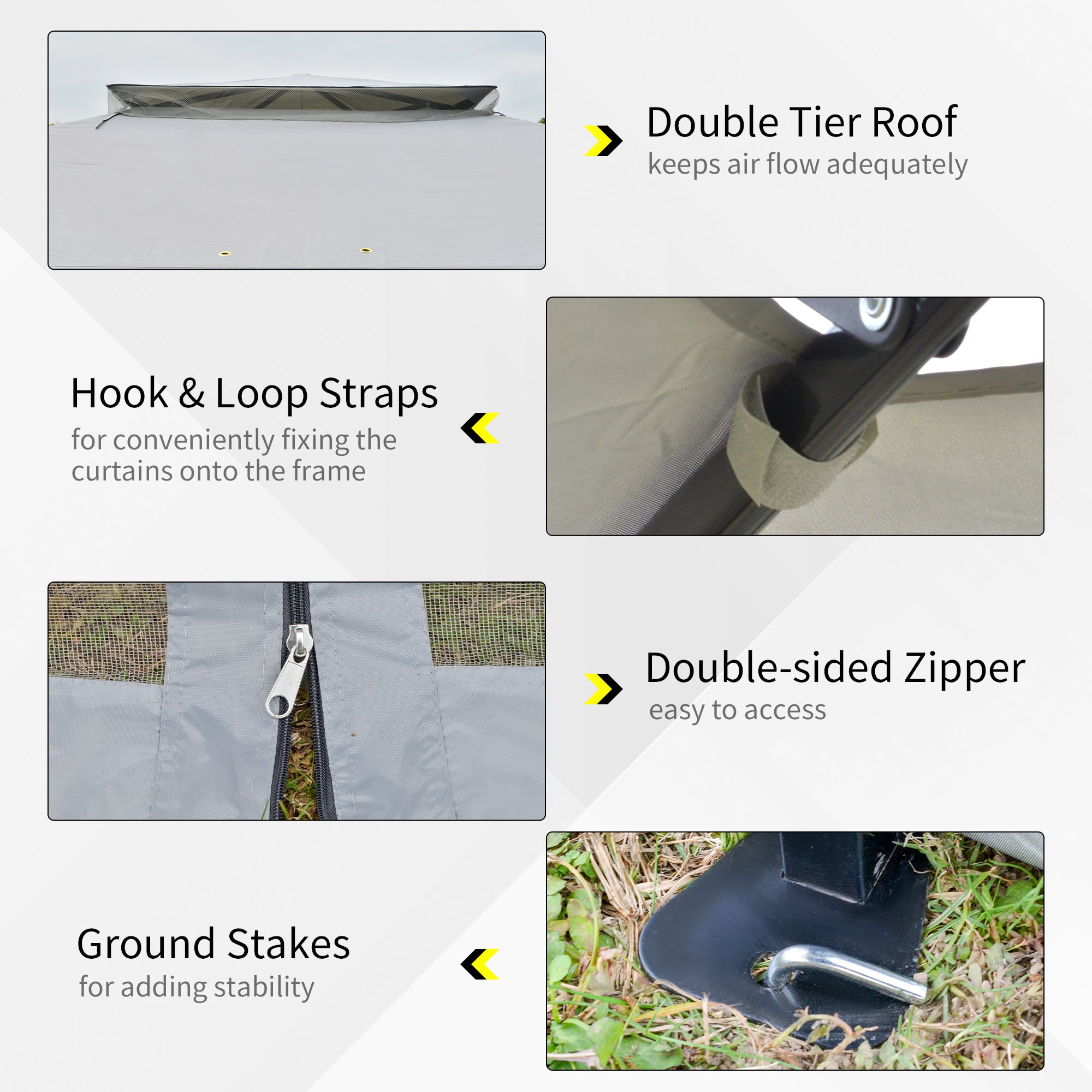 Kozy 3.6 x 3.6 m Pop up Gazebo with Netting, Height Adjustable Party Tent Instant Canopy Sun Shade Shelter, Grey