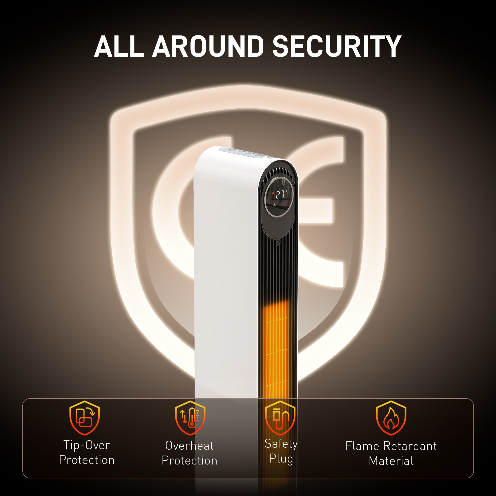 Kozy - 2000W Ceramic Electric Heater with Fan, Timer, Oscillation - White