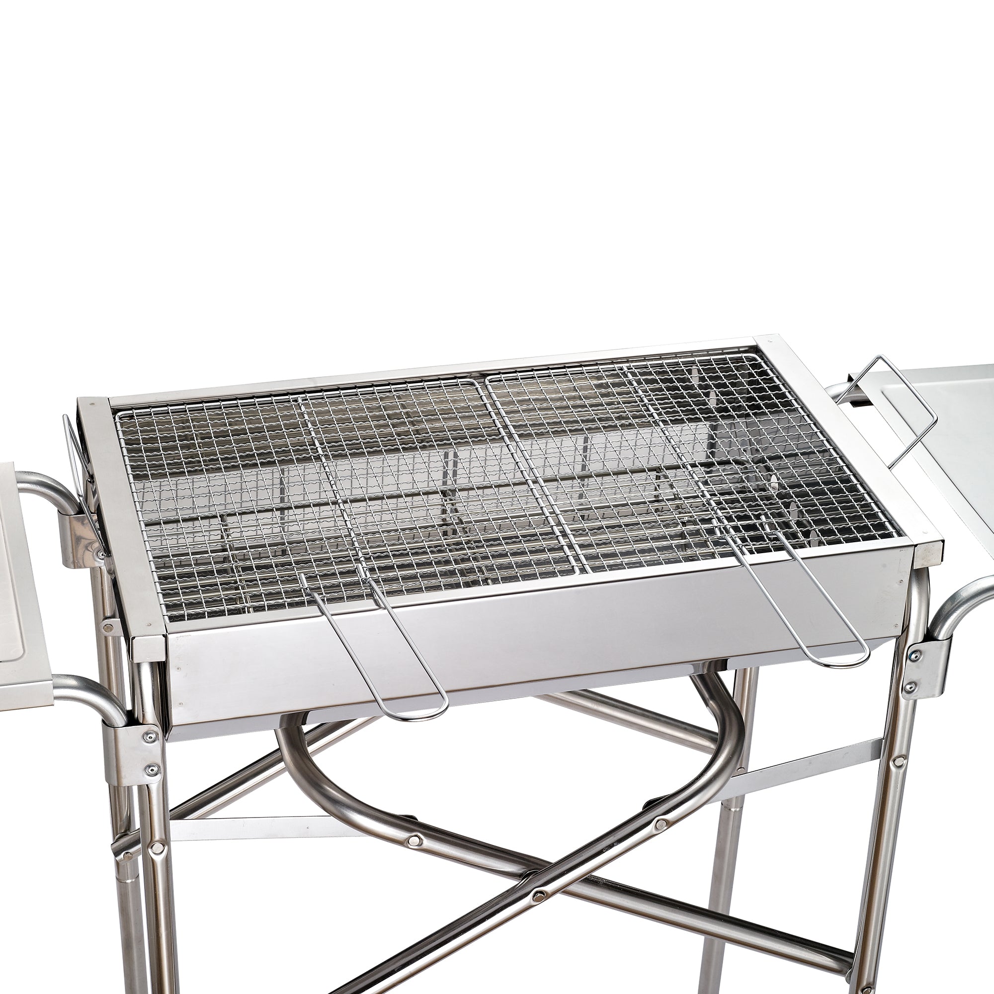 Outsunny Folding Barbecue Grill Garden Rectangular Stainless Steel BBQ w/ Adjustable legs, BBQ grates, frying plate and Non