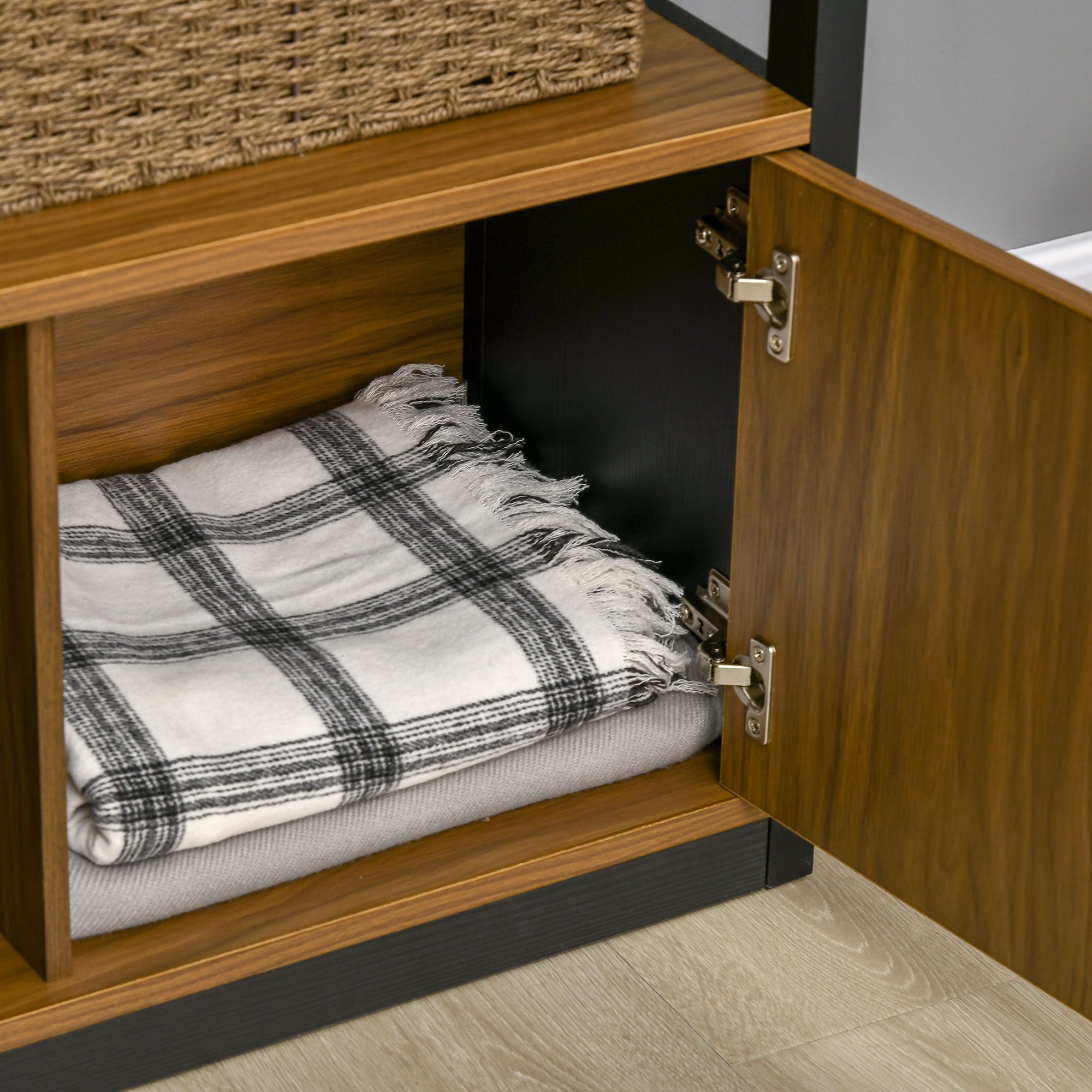 Kozy Modern 4-Tier Bookshelf, Freestanding Bookcase with Storage Shelving and Closed Cabinet, for Living Room Home Office Study, Walnut Brown