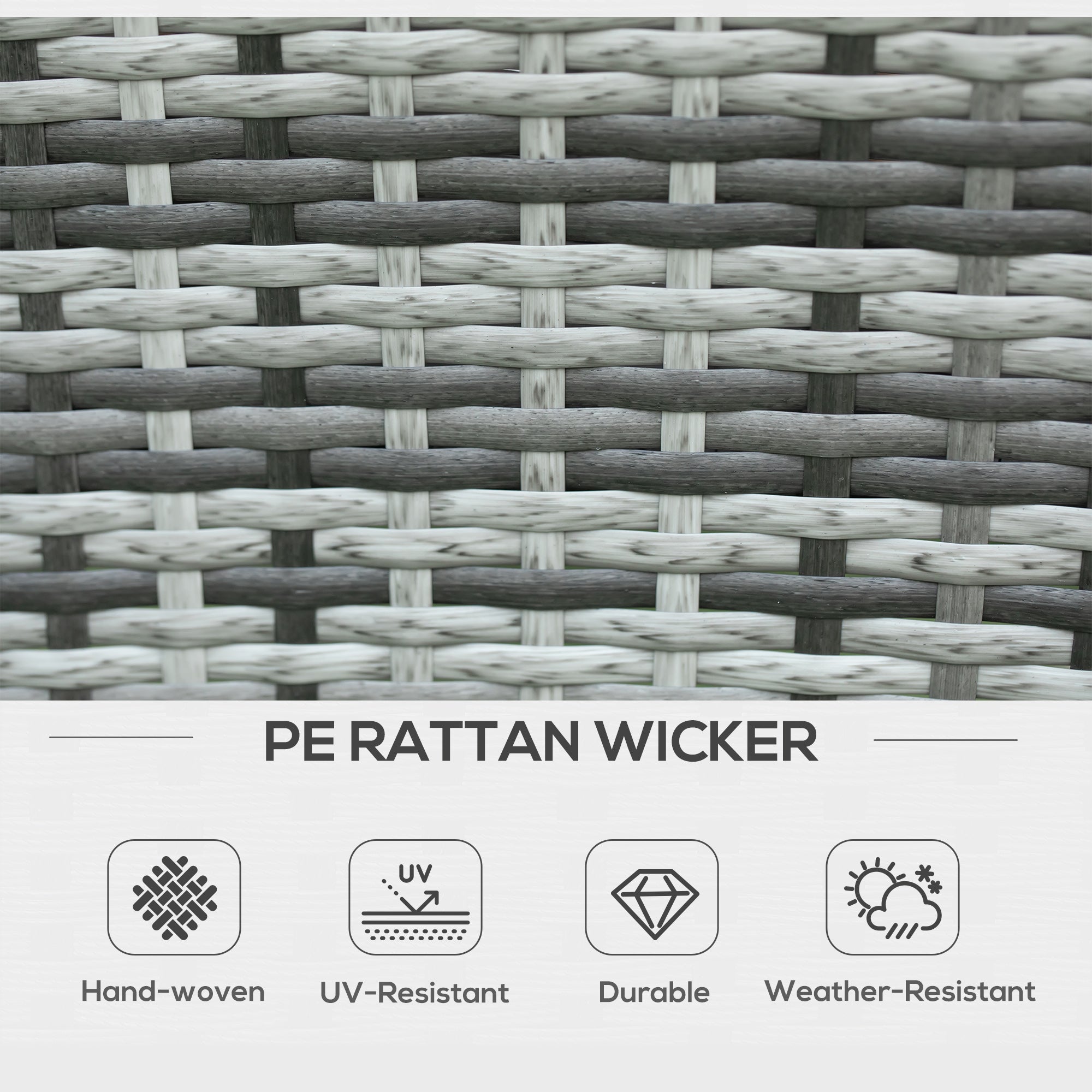 Kozy 7-Piece Rattan Garden Furniture Set with Cushions, 6 Seater Garden Table and Chairs, Rattan Dining Set with 6 Armchairs, Rectangular Glass Top Table, Grey