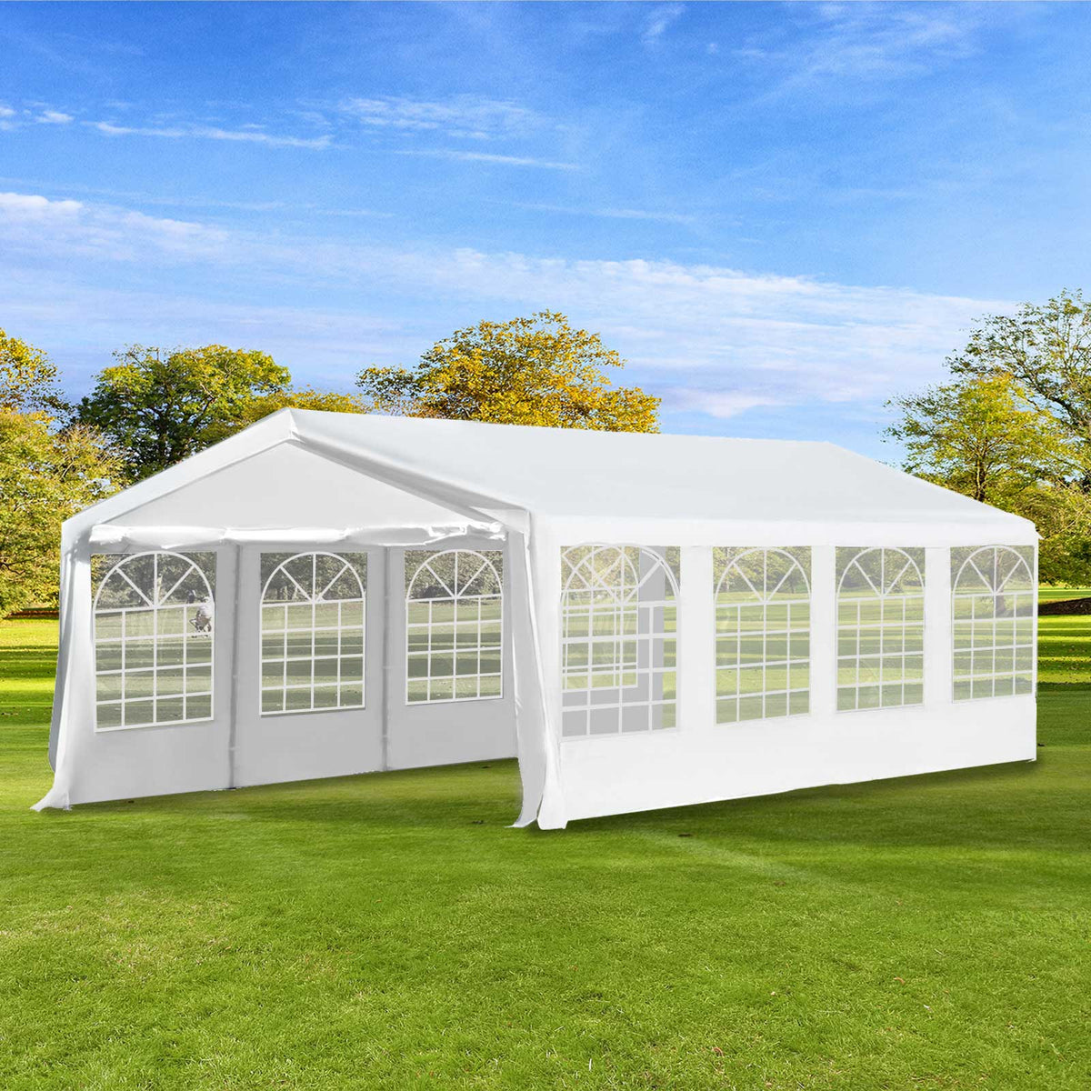 Outsunny Large Garden Gazebo, 8m x 4m, Marquee Party Tent, Portable Carport, Event Shelter, Heavy Duty Steel, White