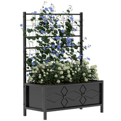 Kozy - Raised Bed for Garden with Trellis, Galvanised Planter Box with Diamond Pattern, Drainage Holes for Vegetables, Herbs and Flowers, 90 x 40 x 120 cm, Black