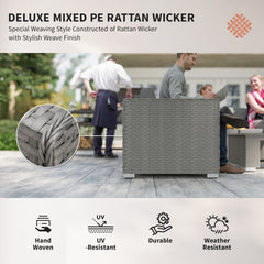 Kozy 6 Pieces Outdoor PE Rattan Wicker Corner Sofa Set with 10cm Thick Padded Cushions, Aluminium Conservatory Furniture with Glass Top Coffee Table, Footstools, Grey